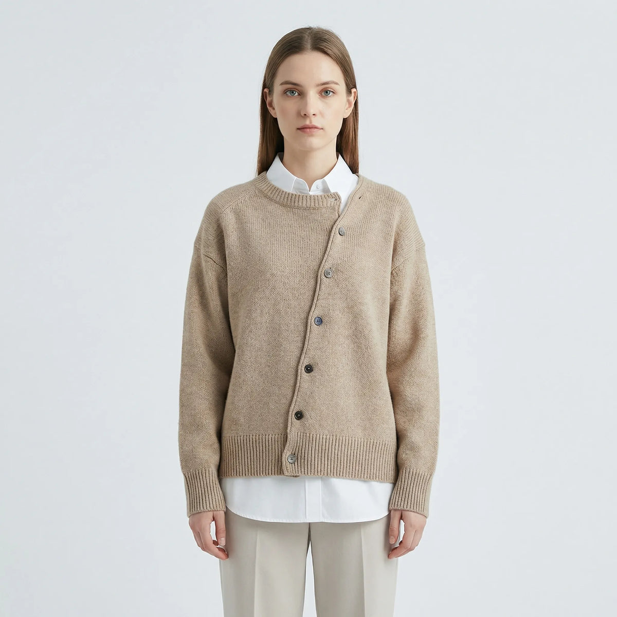 Kerensa wrap knit cardigan with asymmetric buttons, view 5
