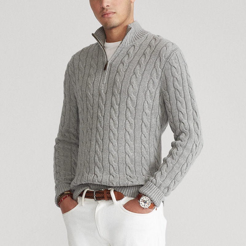 Kevin cable knit half-zip sweater - front view 1