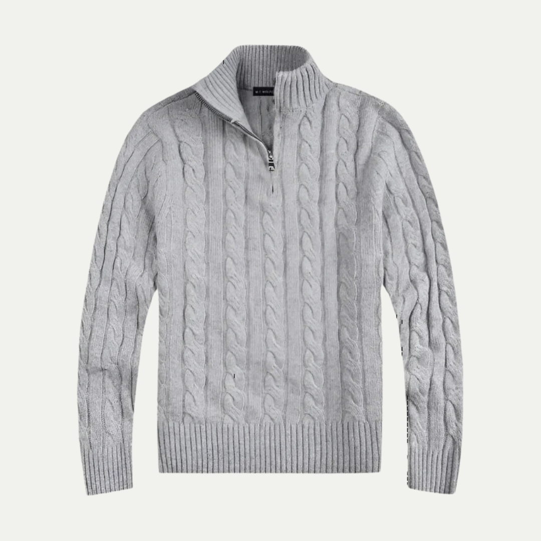Kevin cable knit half-zip sweater - front view 2