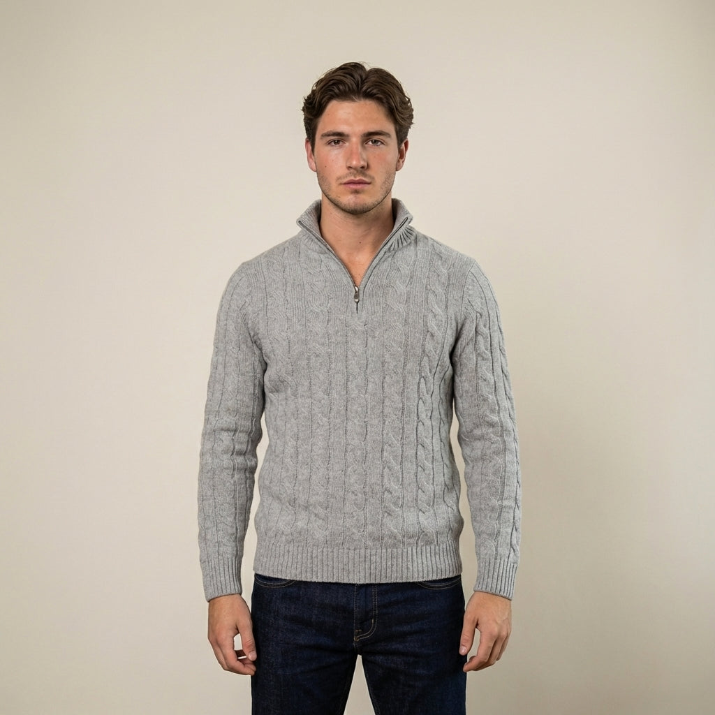 Kevin cable knit half-zip sweater - side view