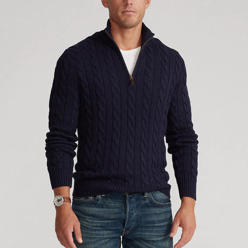 Kevin cable knit half-zip sweater - back view