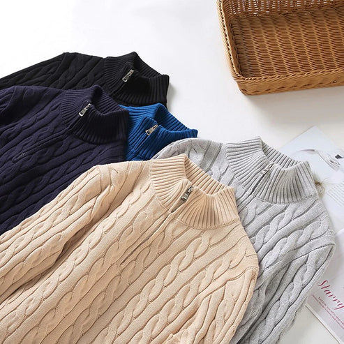 Kevin cable knit half-zip sweater - full look 2