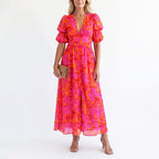 Lara | Puff Sleeve Floral Flowing Midi Dress