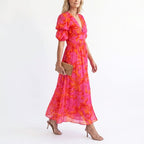 Lara | Puff Sleeve Floral Flowing Midi Dress