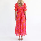 Lara | Puff Sleeve Floral Flowing Midi Dress