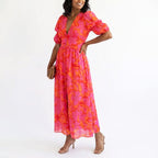 Lara | Puff Sleeve Floral Flowing Midi Dress