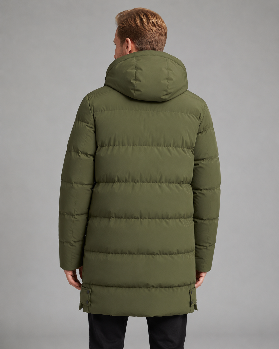 Larry longline hooded puffer coat - side view