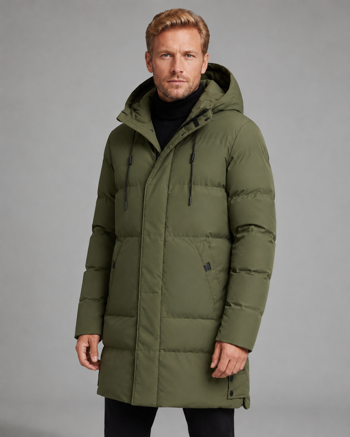Larry longline hooded puffer coat - back view