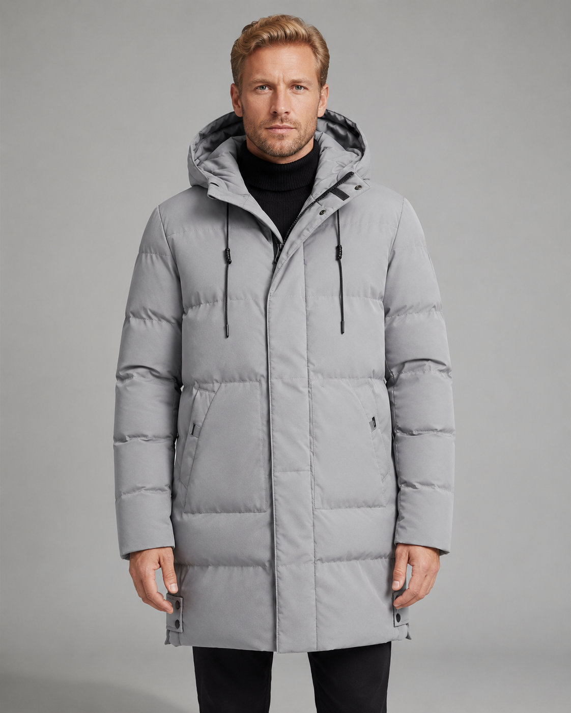 Larry longline hooded puffer coat - full look