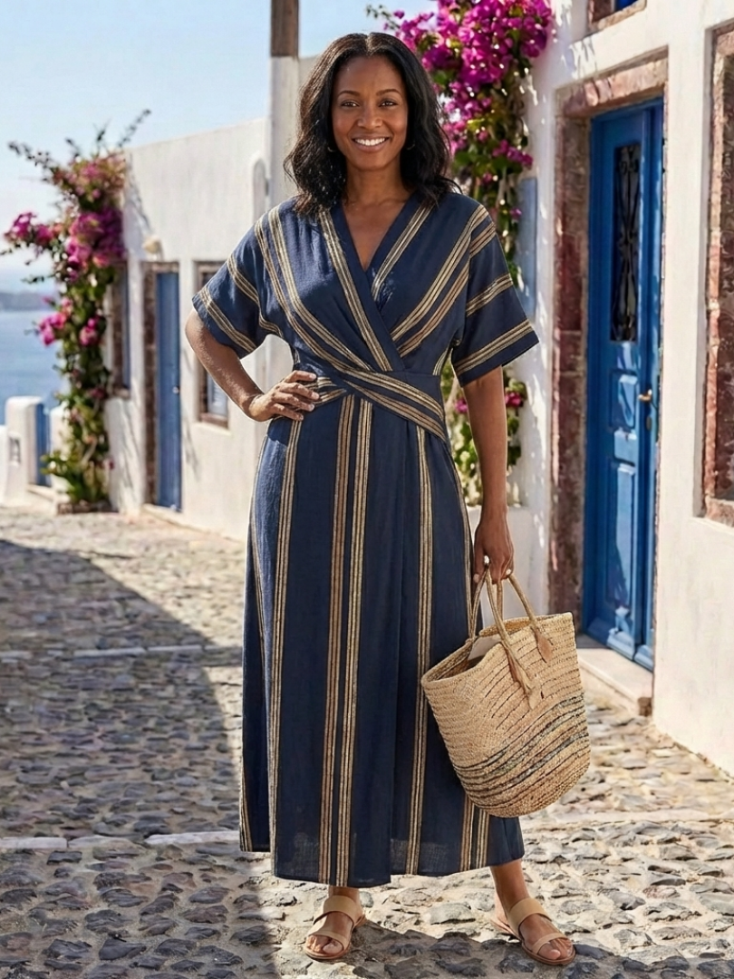 Laura | Women's V Neck Striped Wrap Maxi Dress