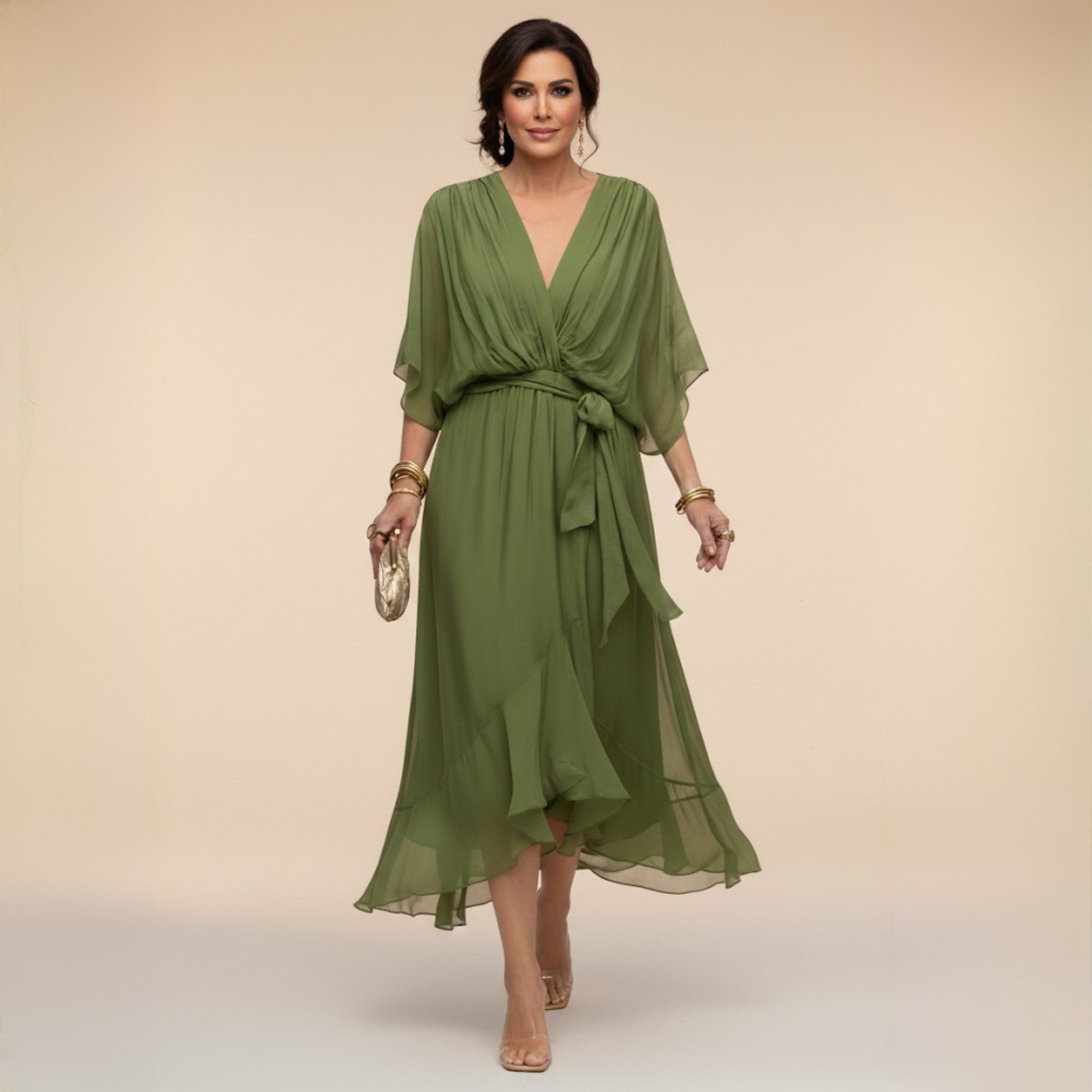 Lauren | Women's V-Neck Wrap Midi Dress