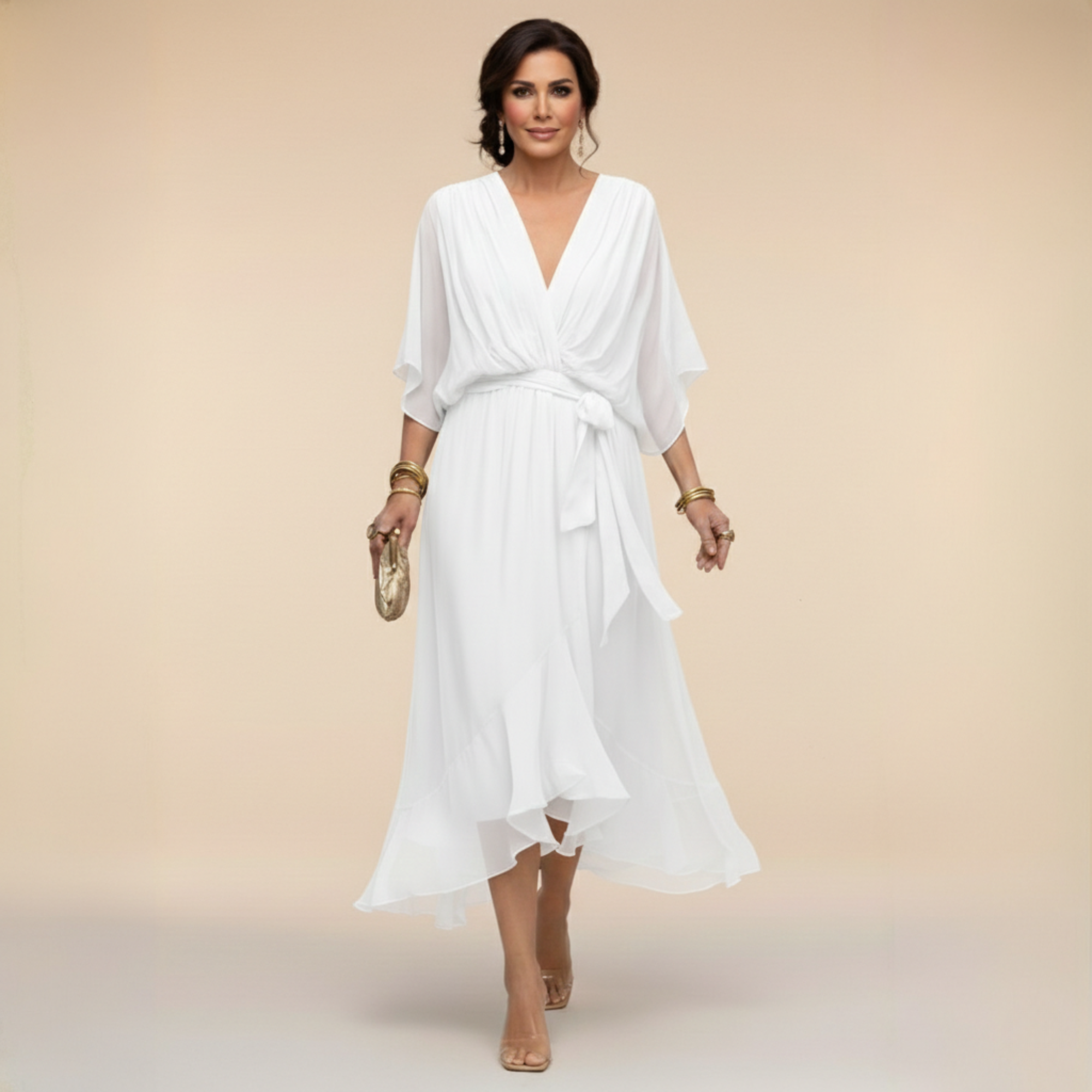 Lauren | Women's V-Neck Wrap Midi Dress