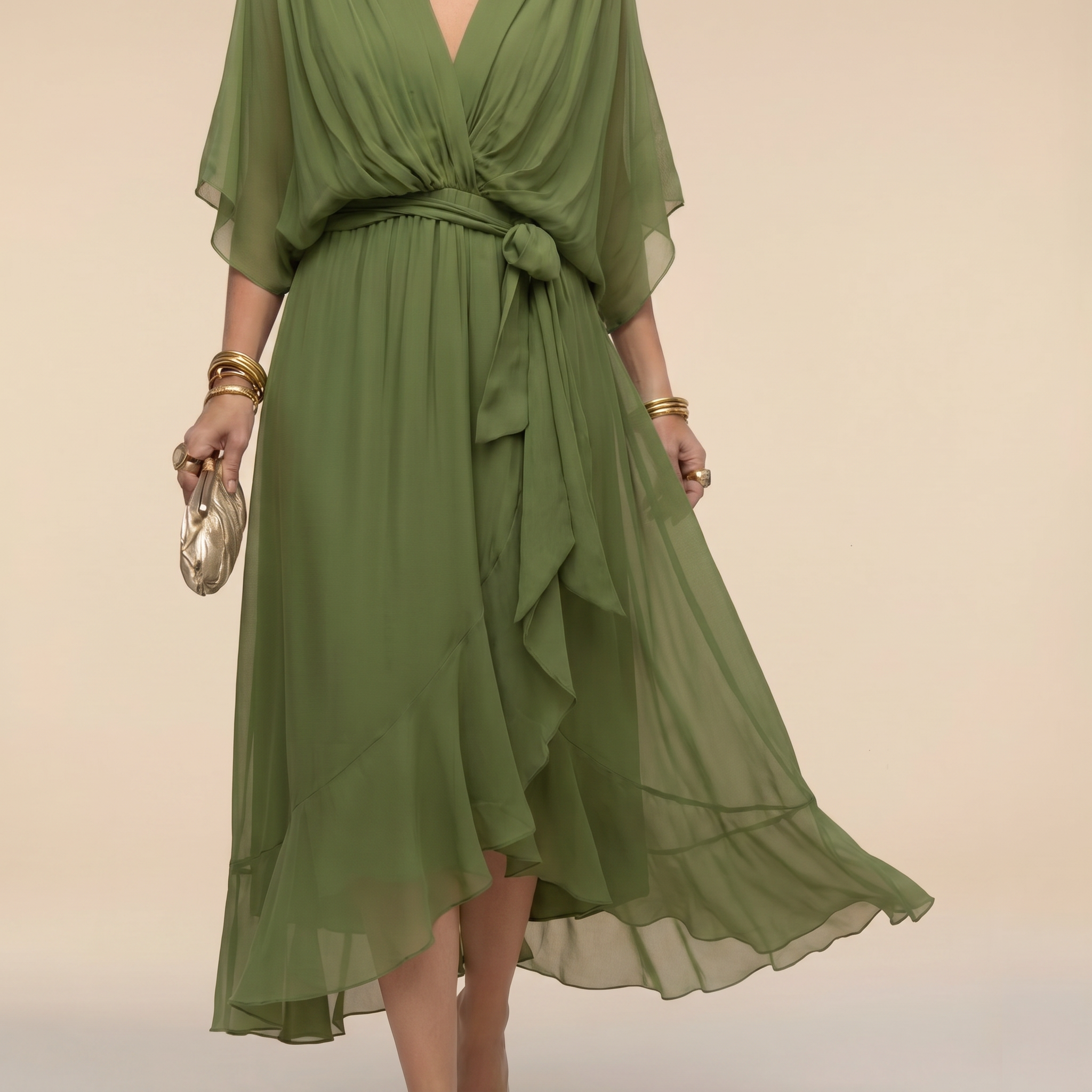 Lauren | Women's V-Neck Wrap Midi Dress