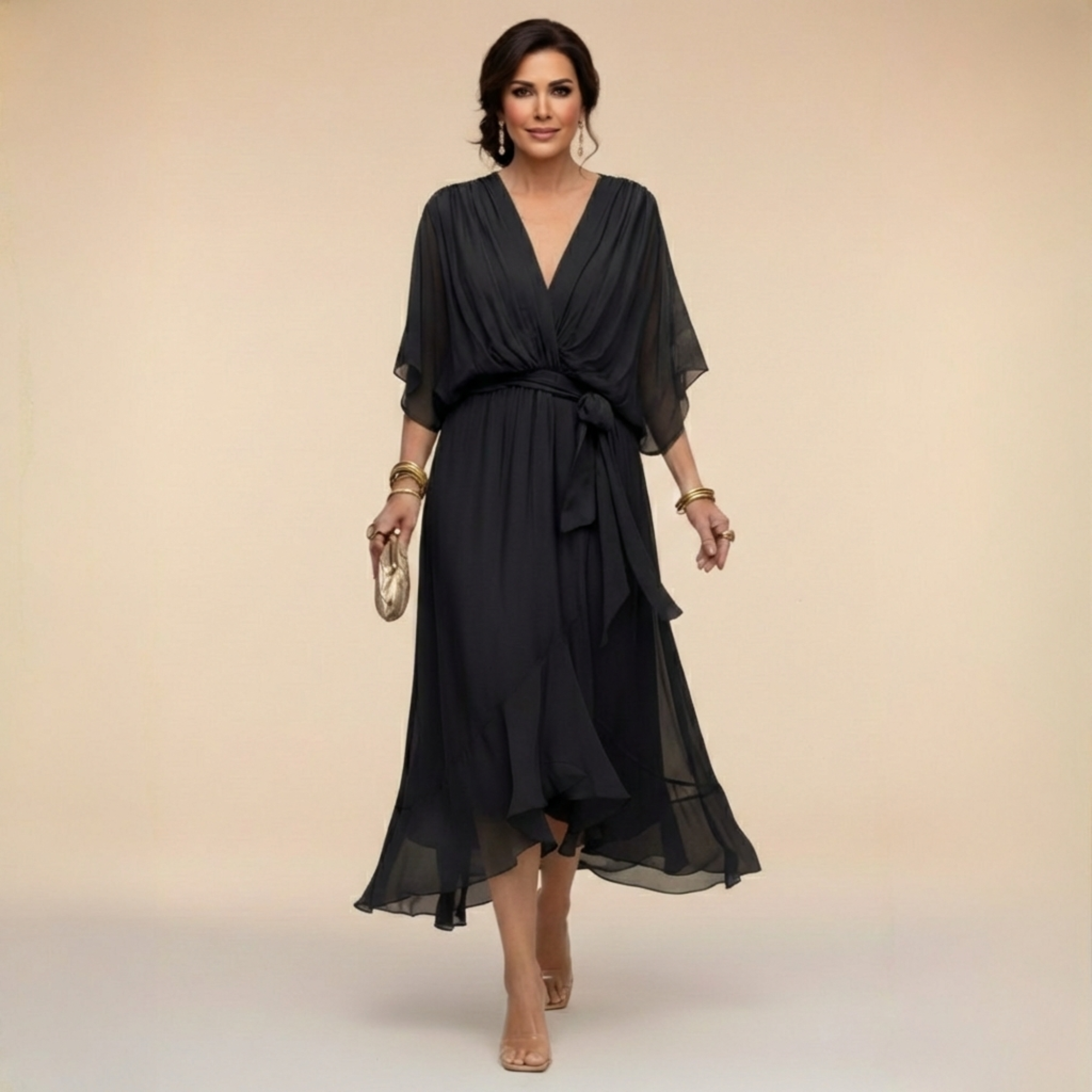 Lauren | Women's V-Neck Wrap Midi Dress