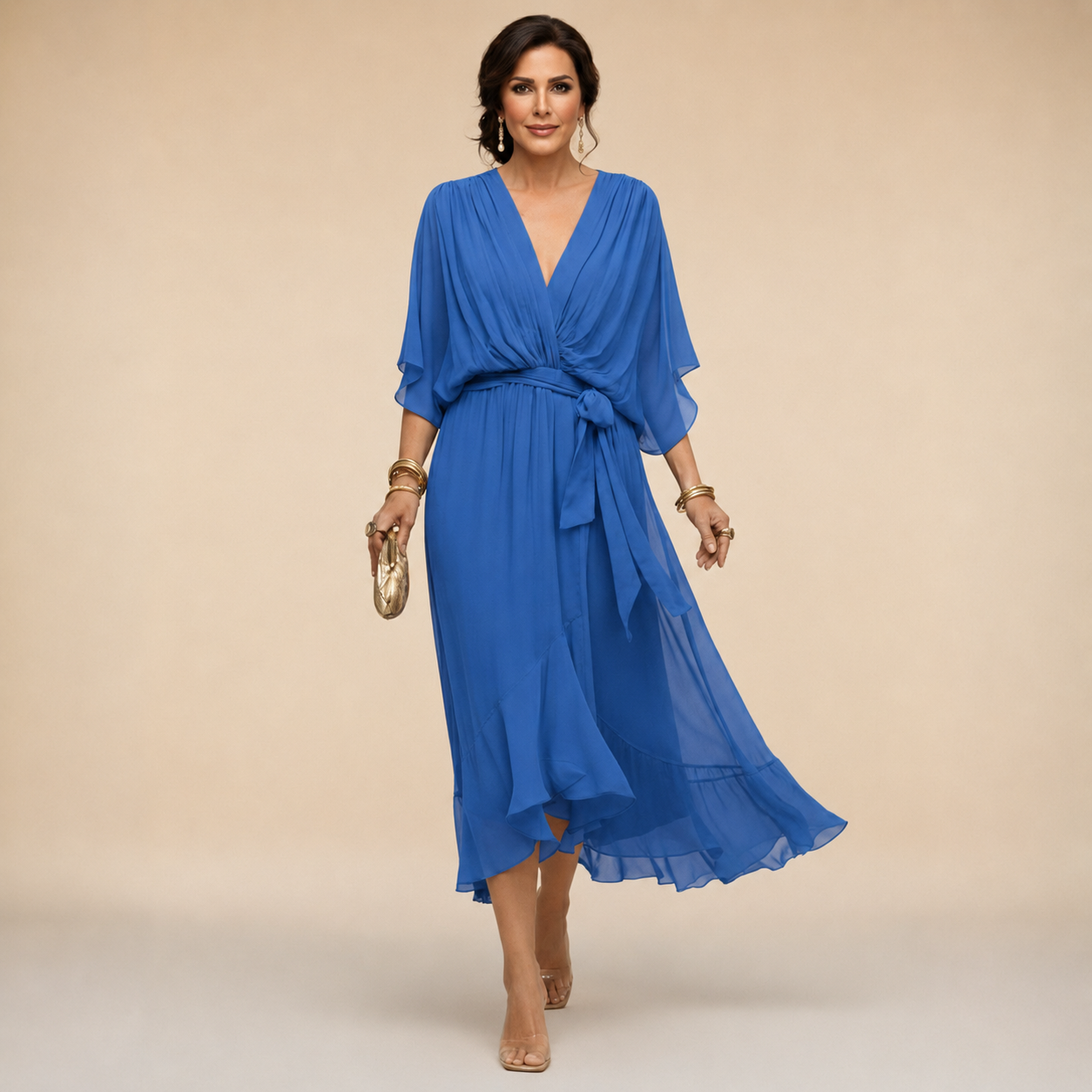 Lauren | Women's V-Neck Wrap Midi Dress