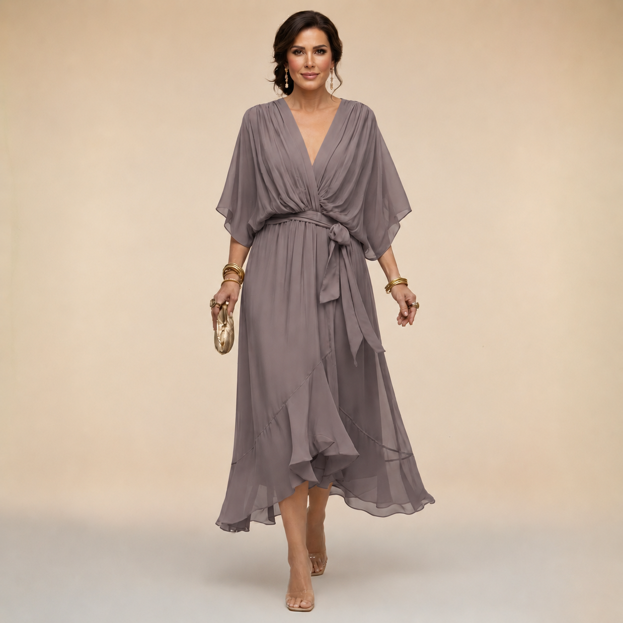 Lauren | Women's V-Neck Wrap Midi Dress