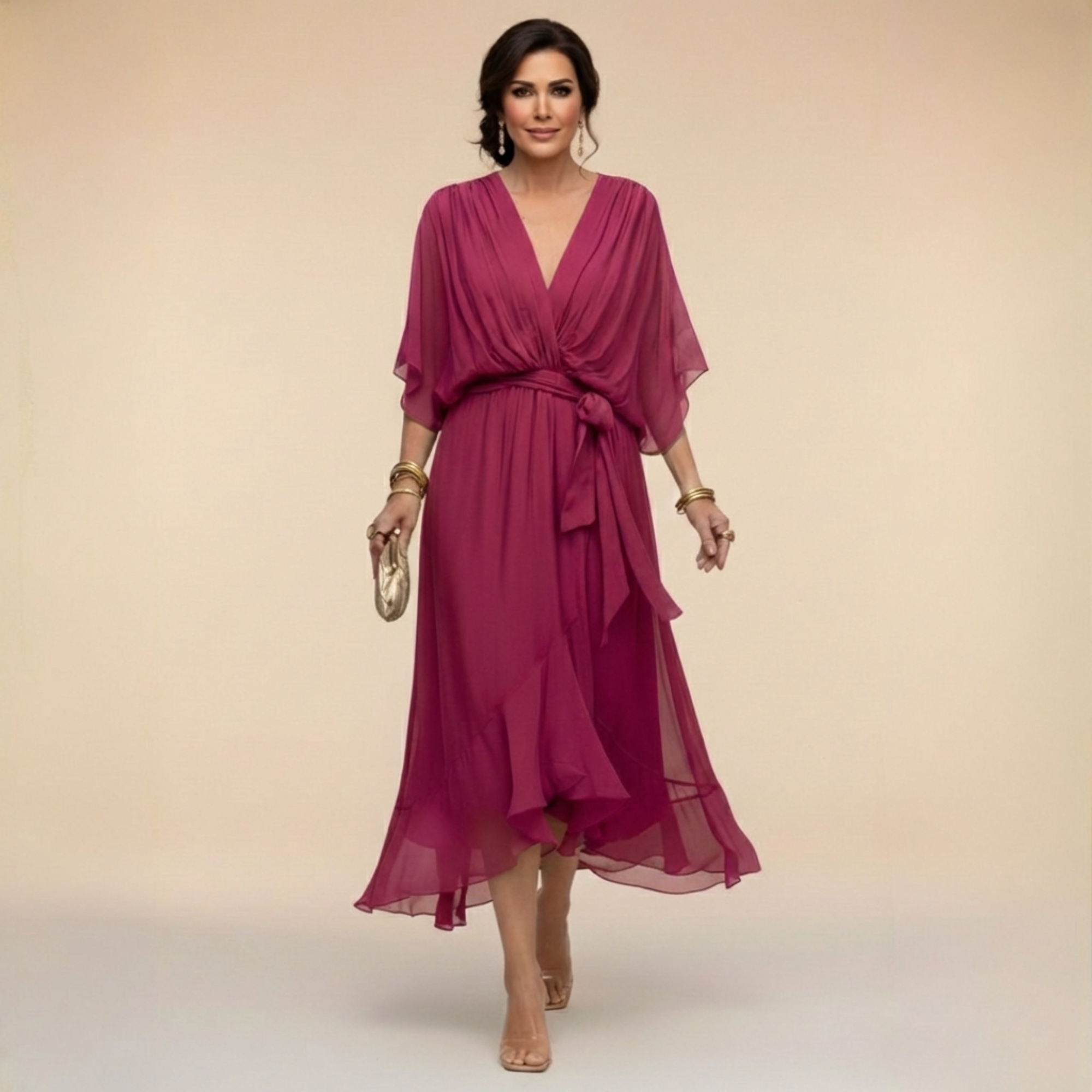Lauren | Women's V-Neck Wrap Midi Dress