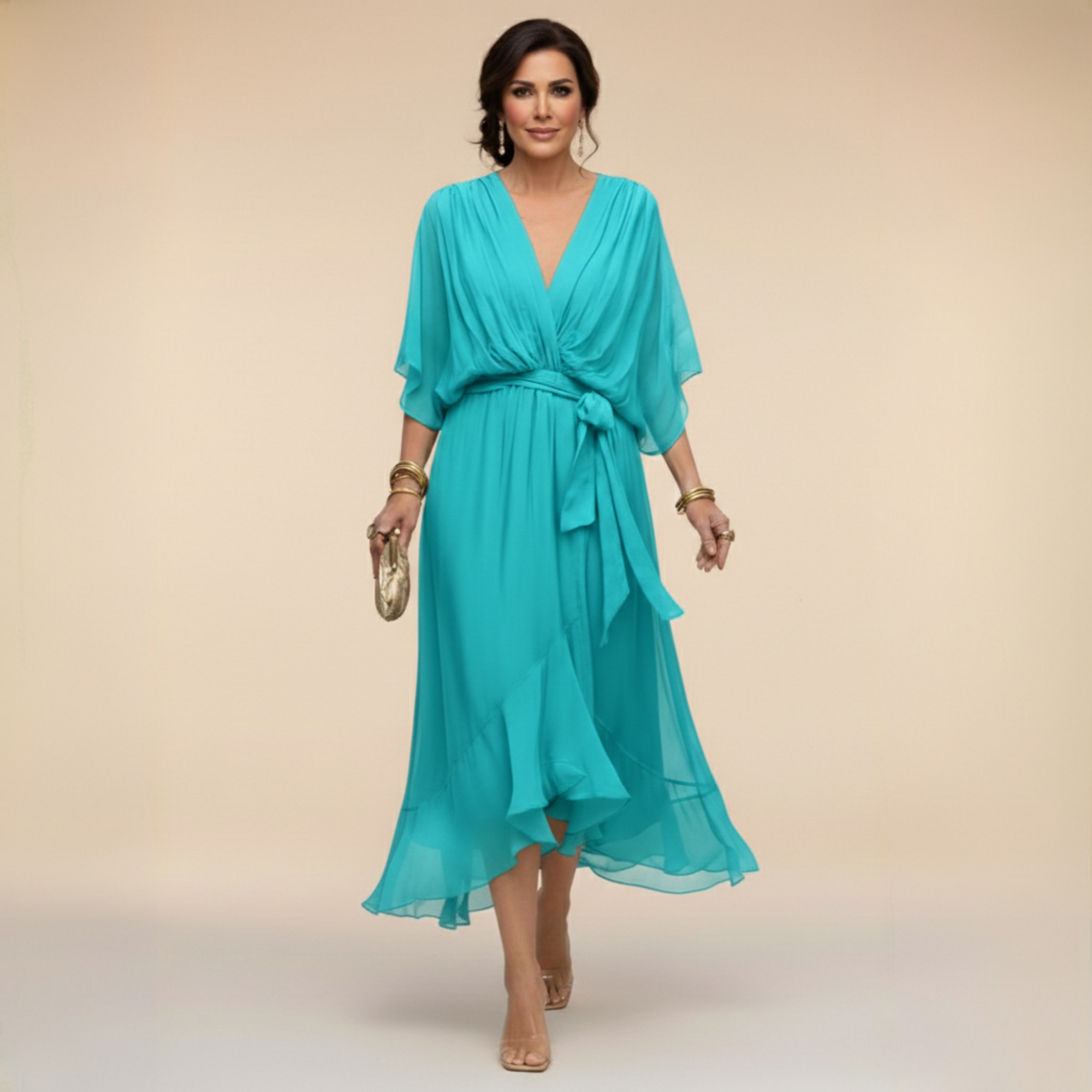 Lauren | Women's V-Neck Wrap Midi Dress