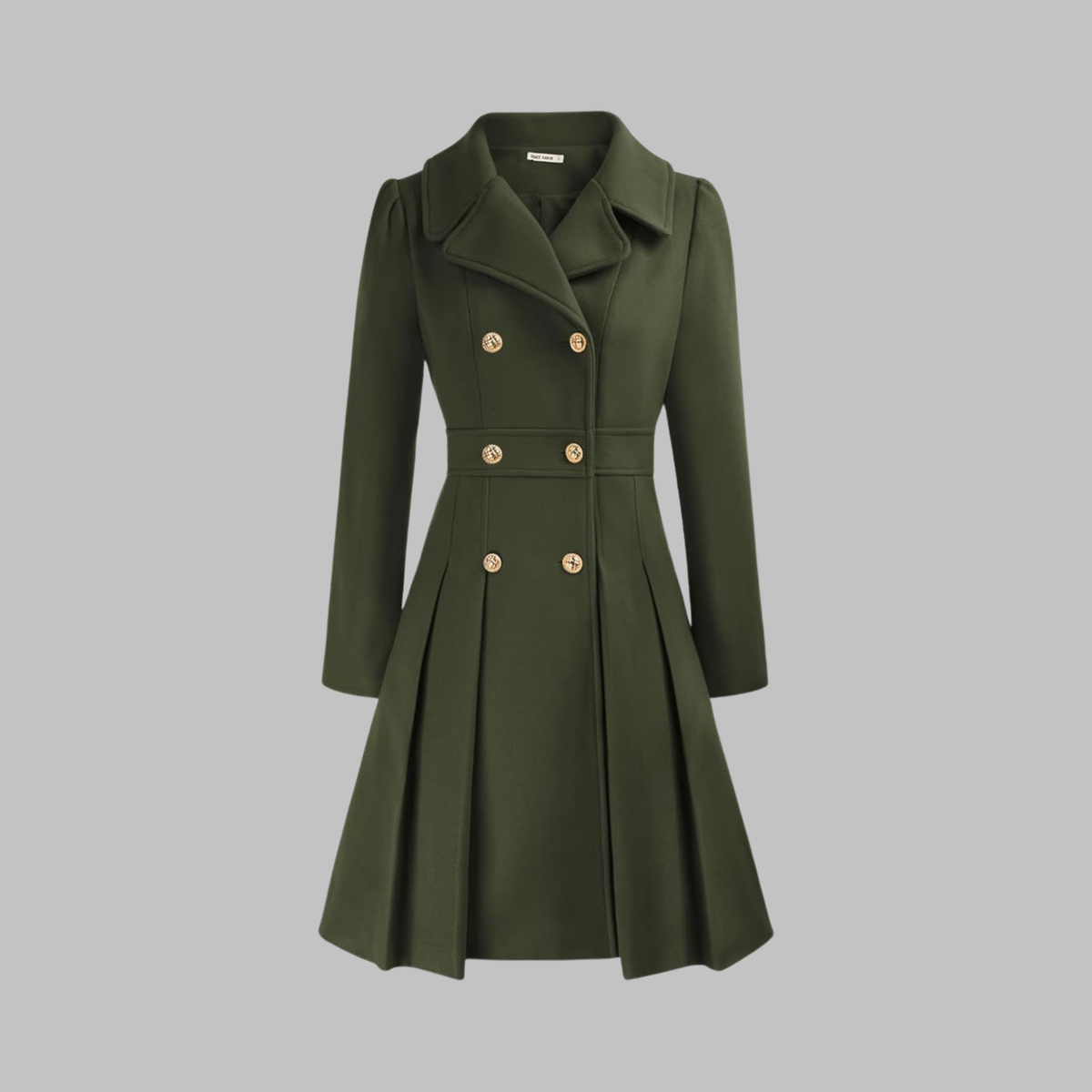 Lavinia double-button long sleeve coat, army green