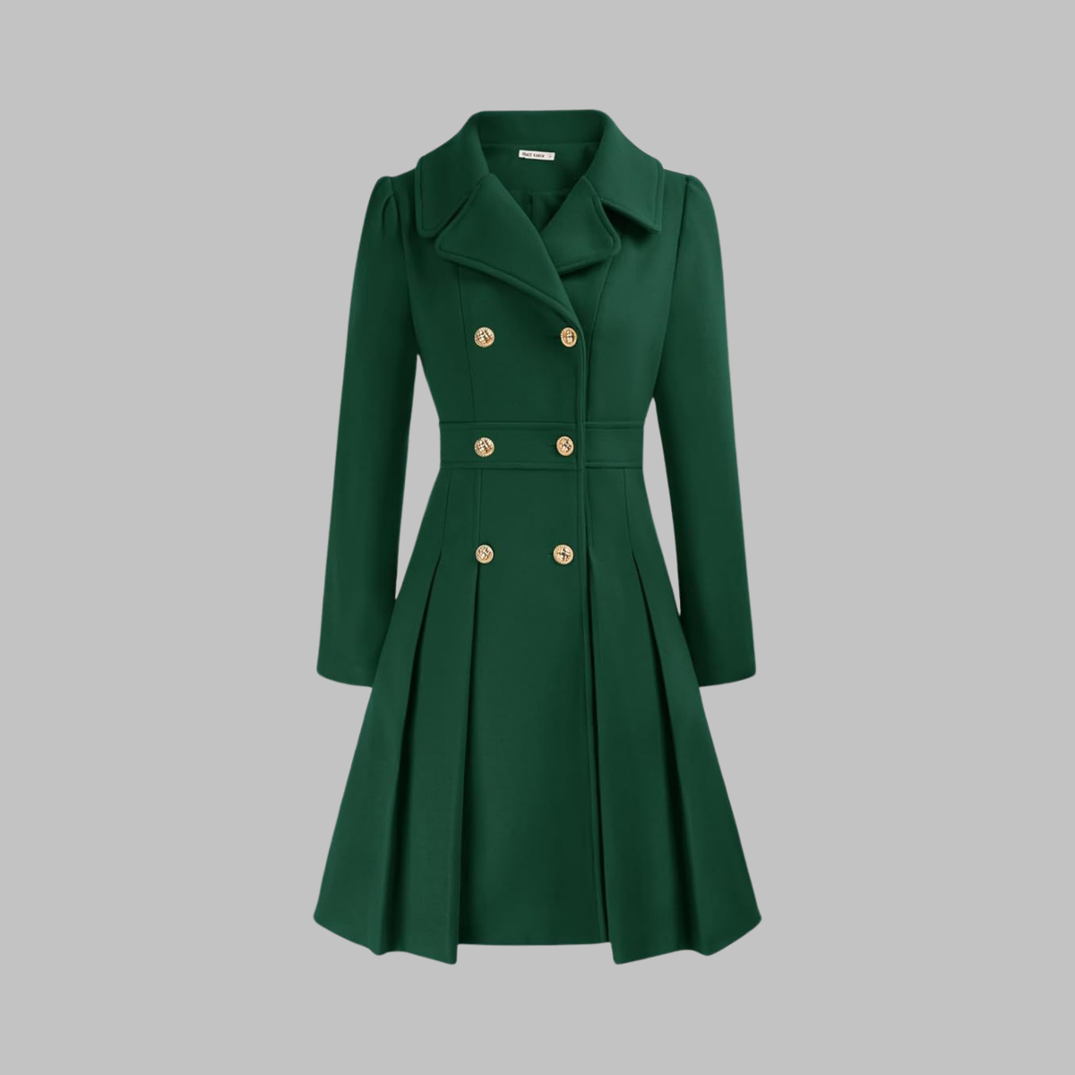 Lavinia double-button long sleeve coat, dark green