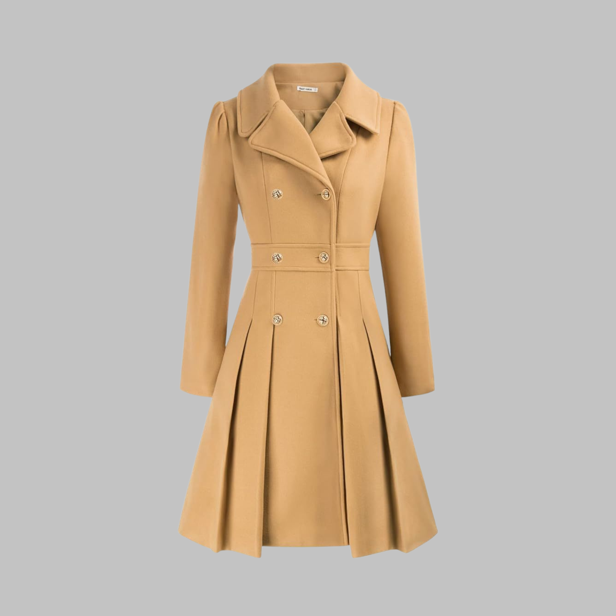 Lavinia double-button long sleeve coat, khaki