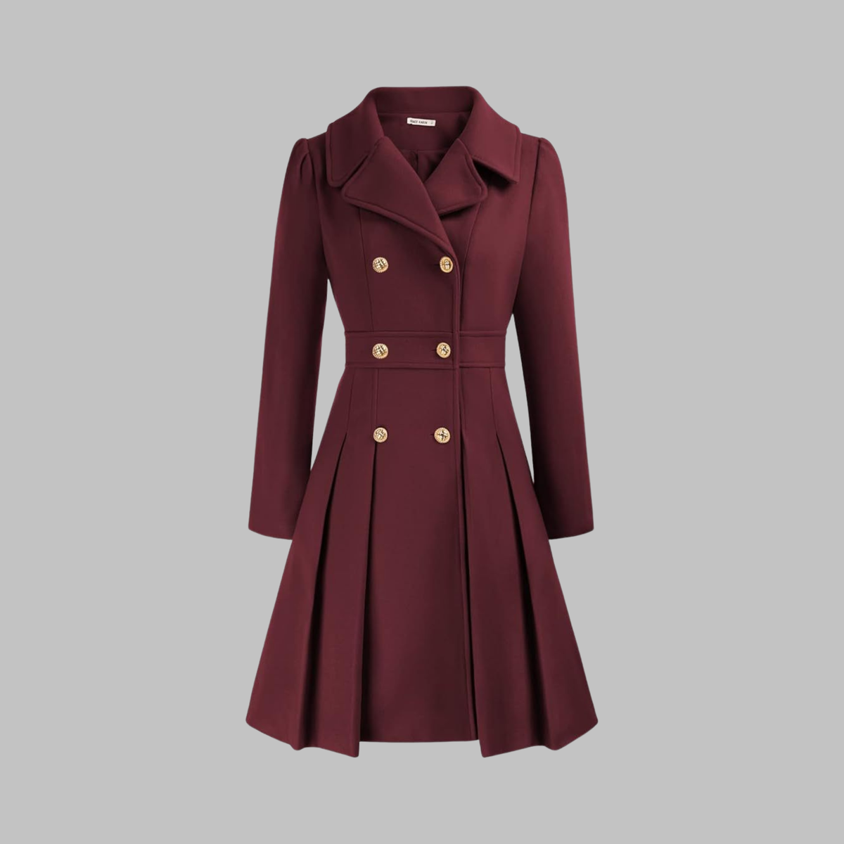 Lavinia double-button long sleeve coat, burgundy