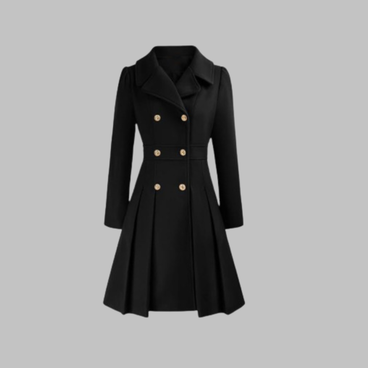 Lavinia double-button long sleeve coat, black