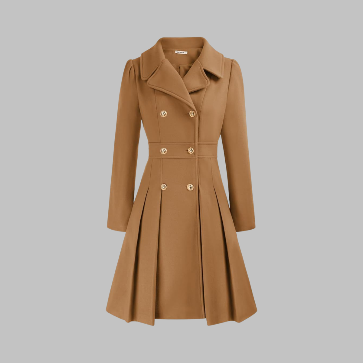 Lavinia double-button long sleeve coat, camel