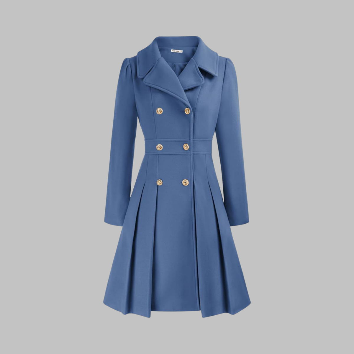Lavinia double-button long sleeve coat, gray blue