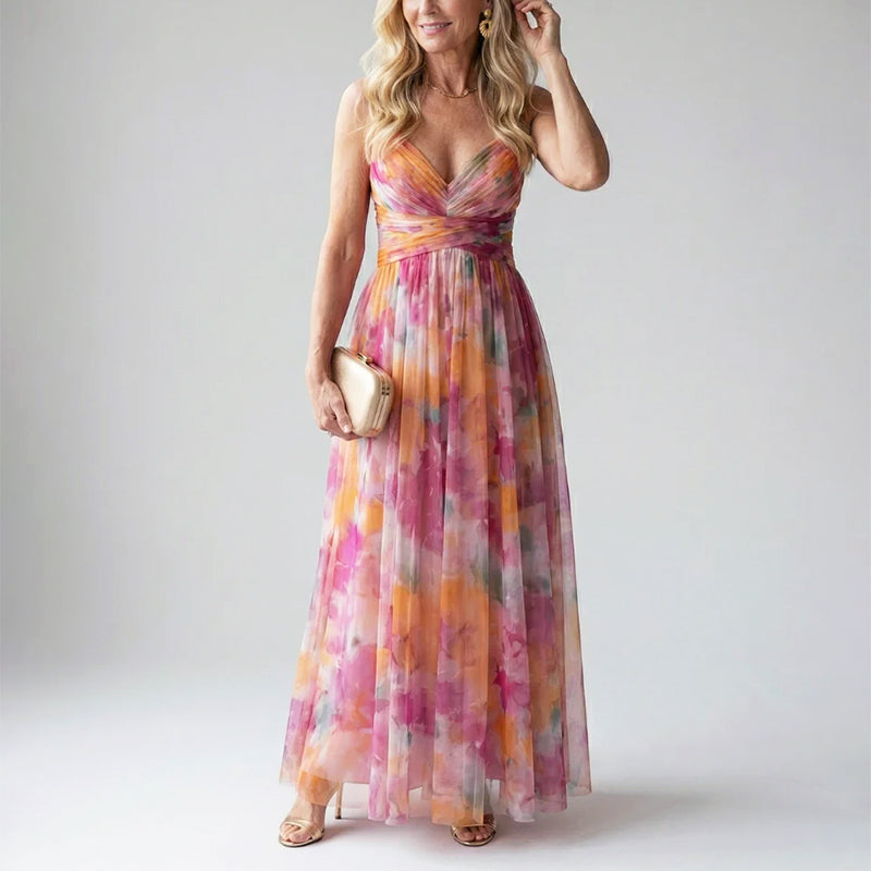 Layla | Soft Mesh Watercolor Maxi Dress
