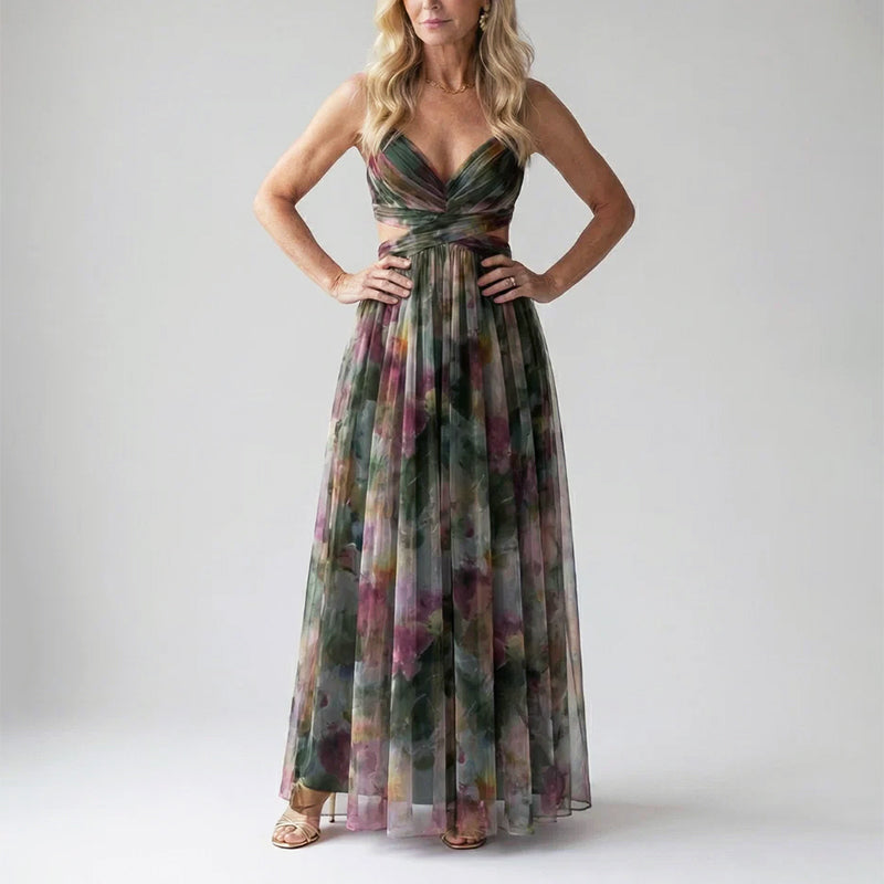 Layla | Soft Mesh Watercolor Maxi Dress