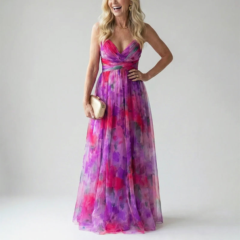 Layla | Soft Mesh Watercolor Maxi Dress