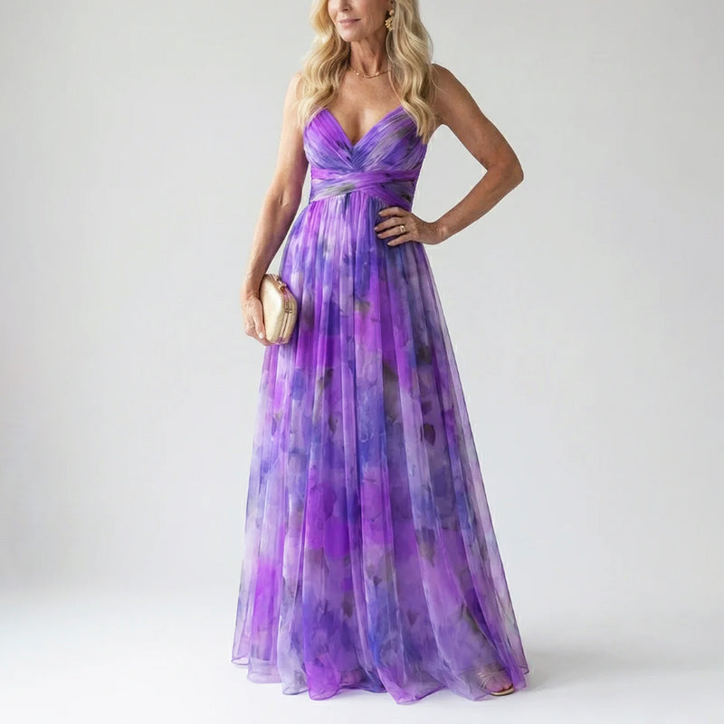 Layla | Soft Mesh Watercolor Maxi Dress