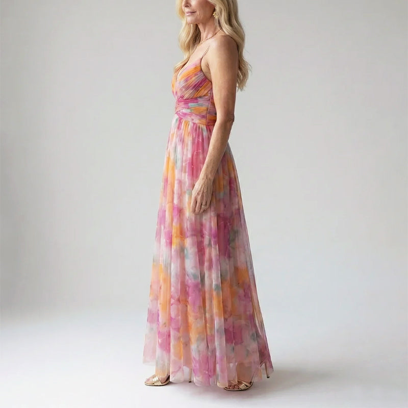 Layla | Soft Mesh Watercolor Maxi Dress