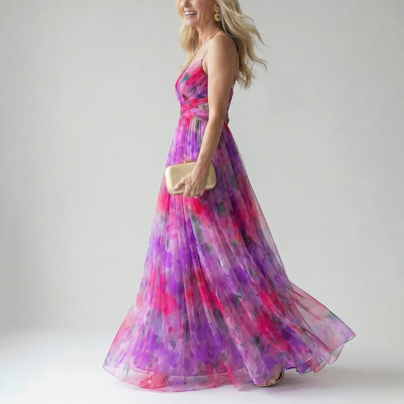 Layla | Soft Mesh Watercolor Maxi Dress
