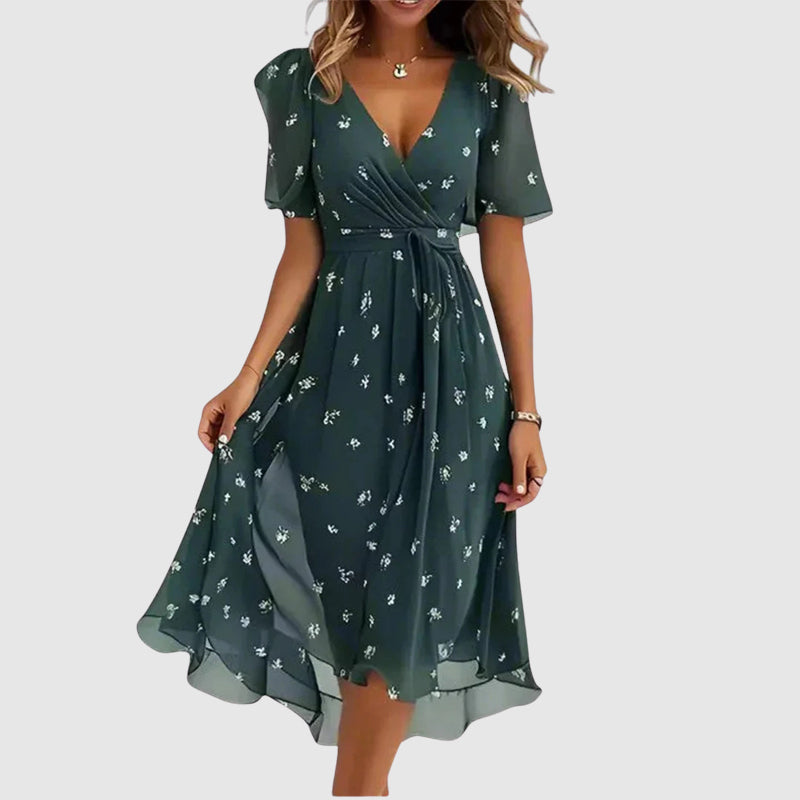 Leila | Floral V-Neck Midi Dress