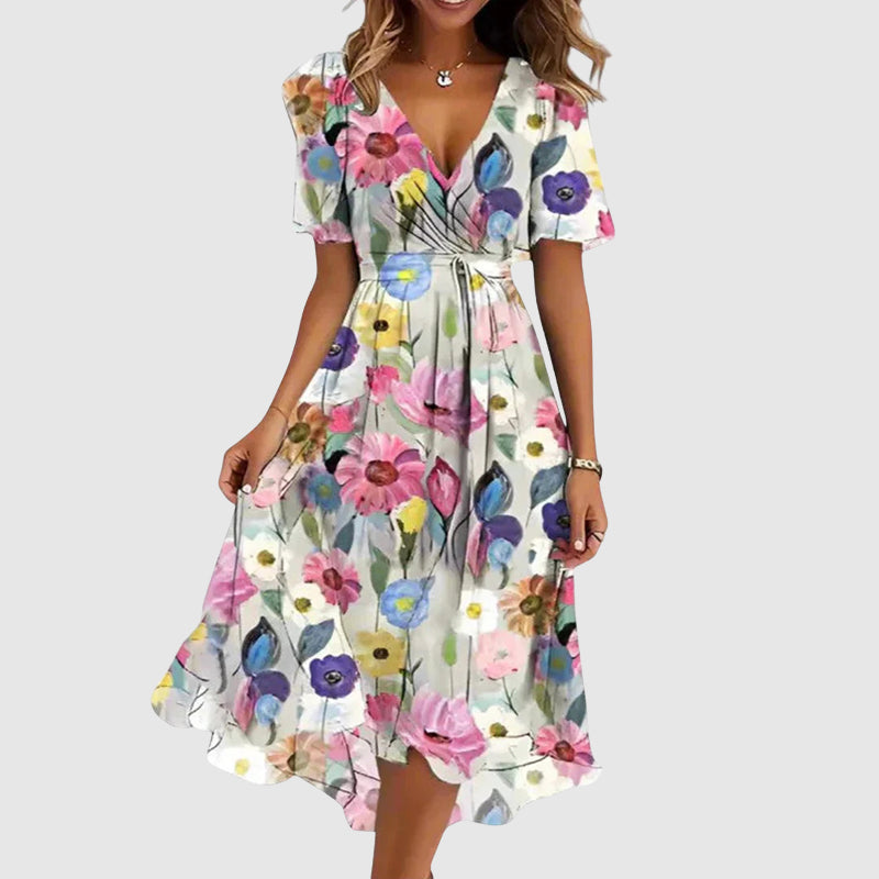 Leila | Floral V-Neck Midi Dress