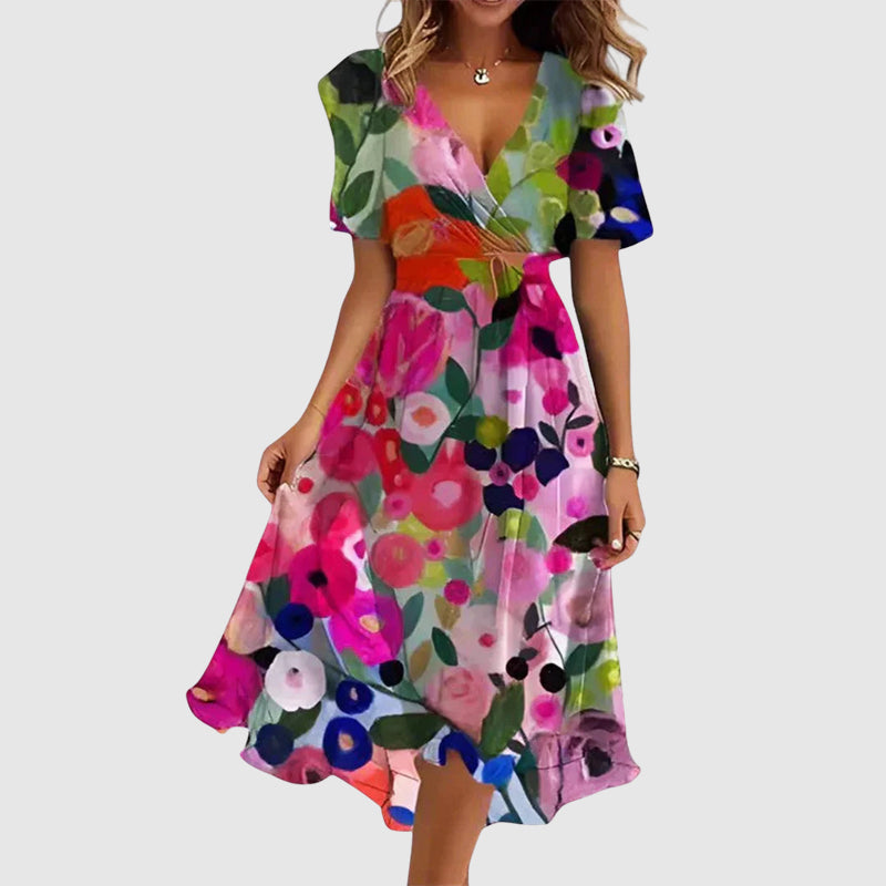 Leila | Floral V-Neck Midi Dress