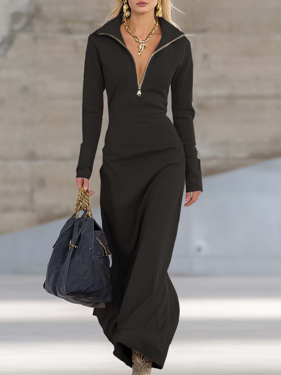 Leona | Hooded Zip Front Maxi Dress