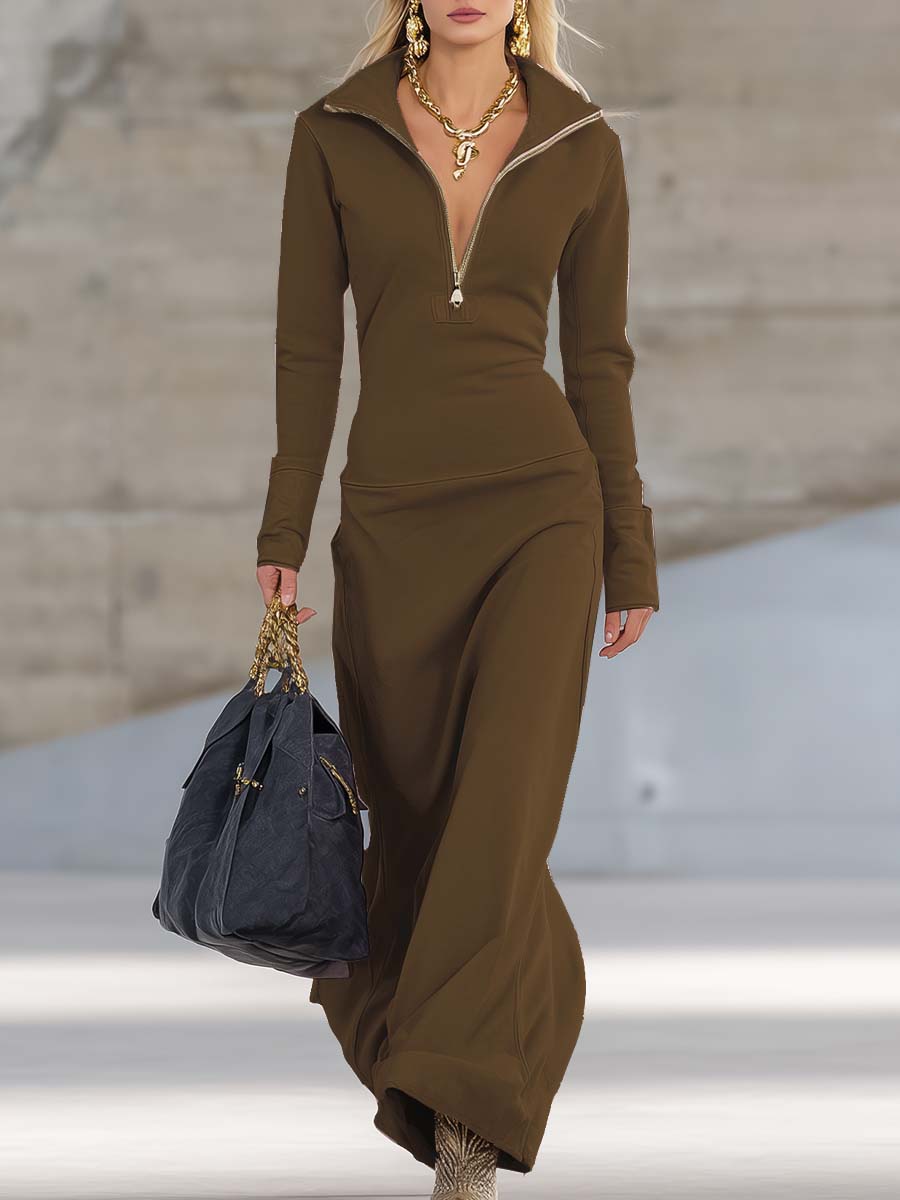 Leona | Hooded Zip Front Maxi Dress