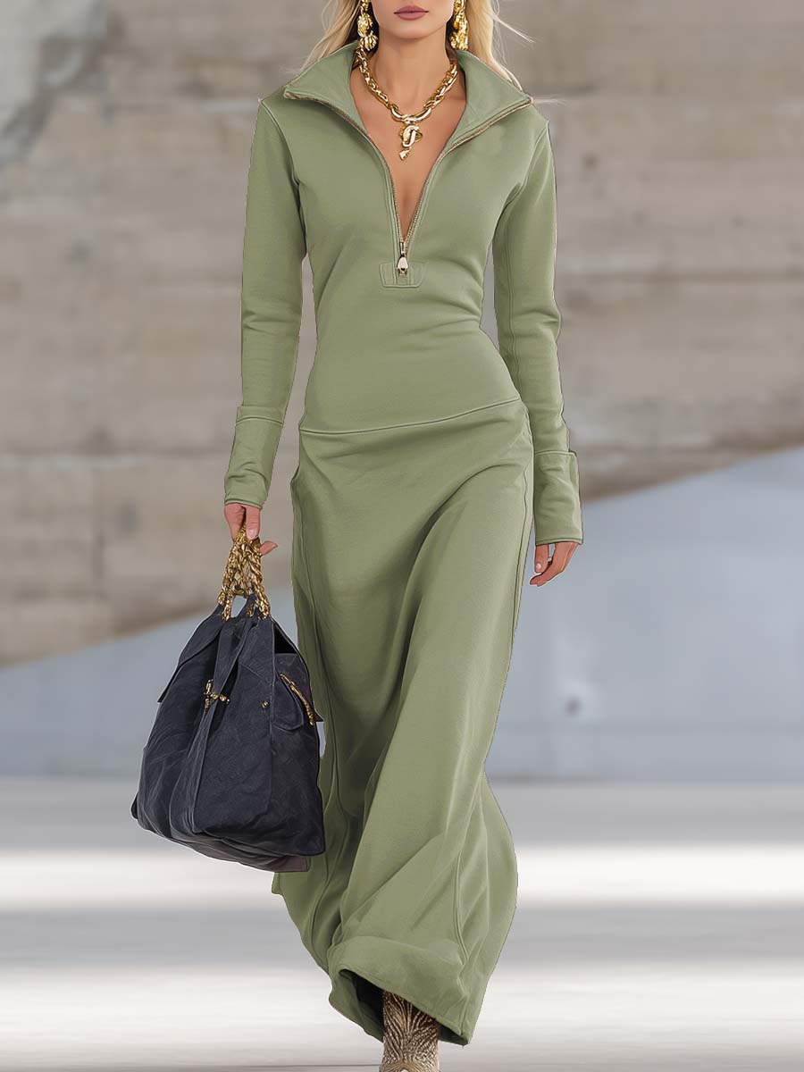 Leona | Hooded Zip Front Maxi Dress
