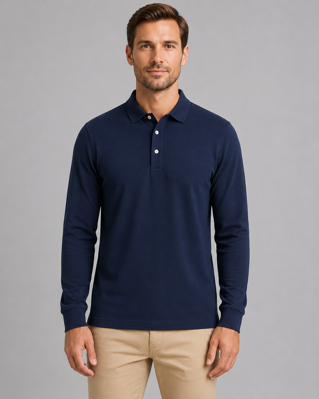 Leonard long sleeve polo shirt pique cotton - front view