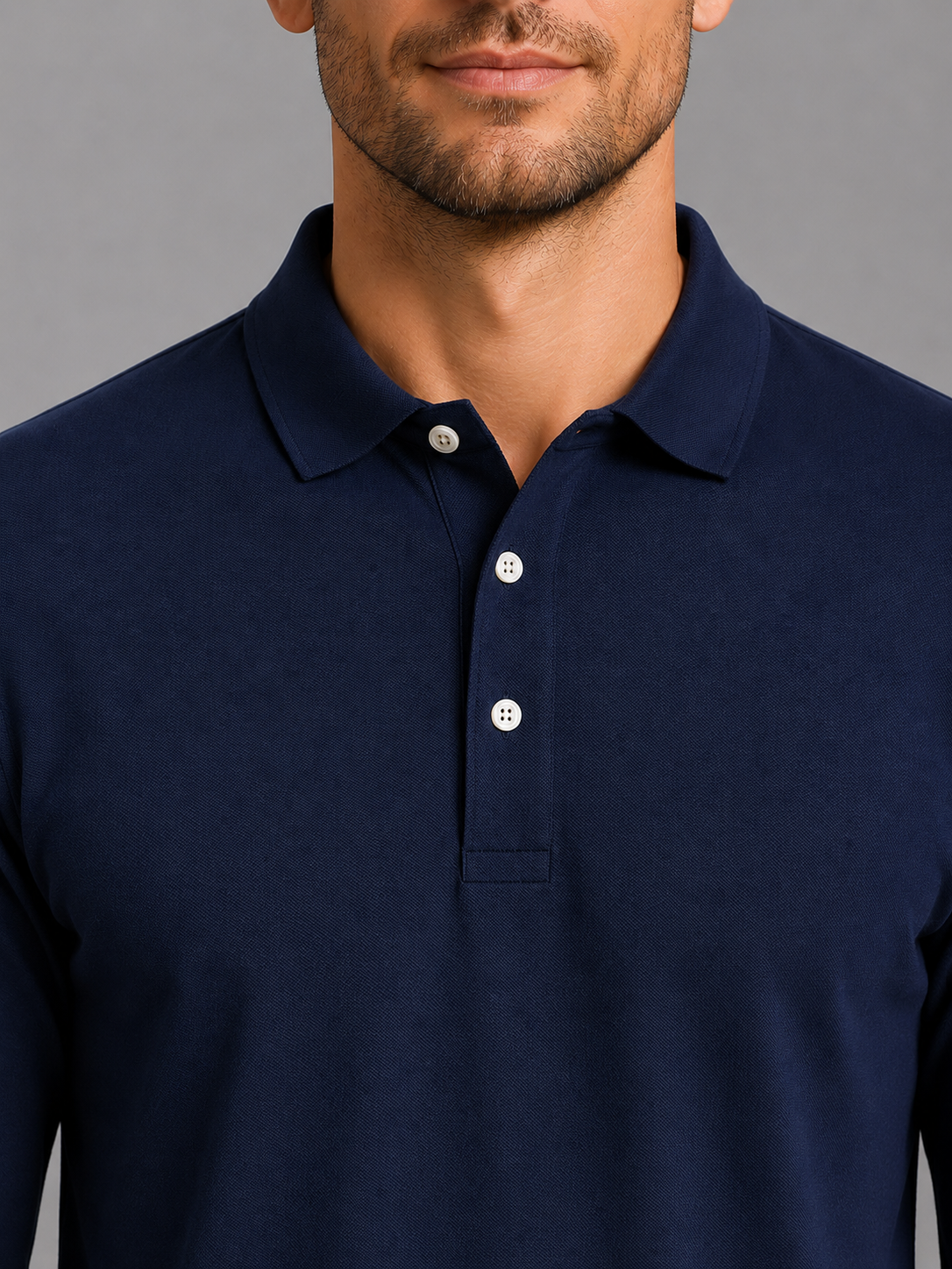 Leonard long sleeve polo shirt pique cotton - back view