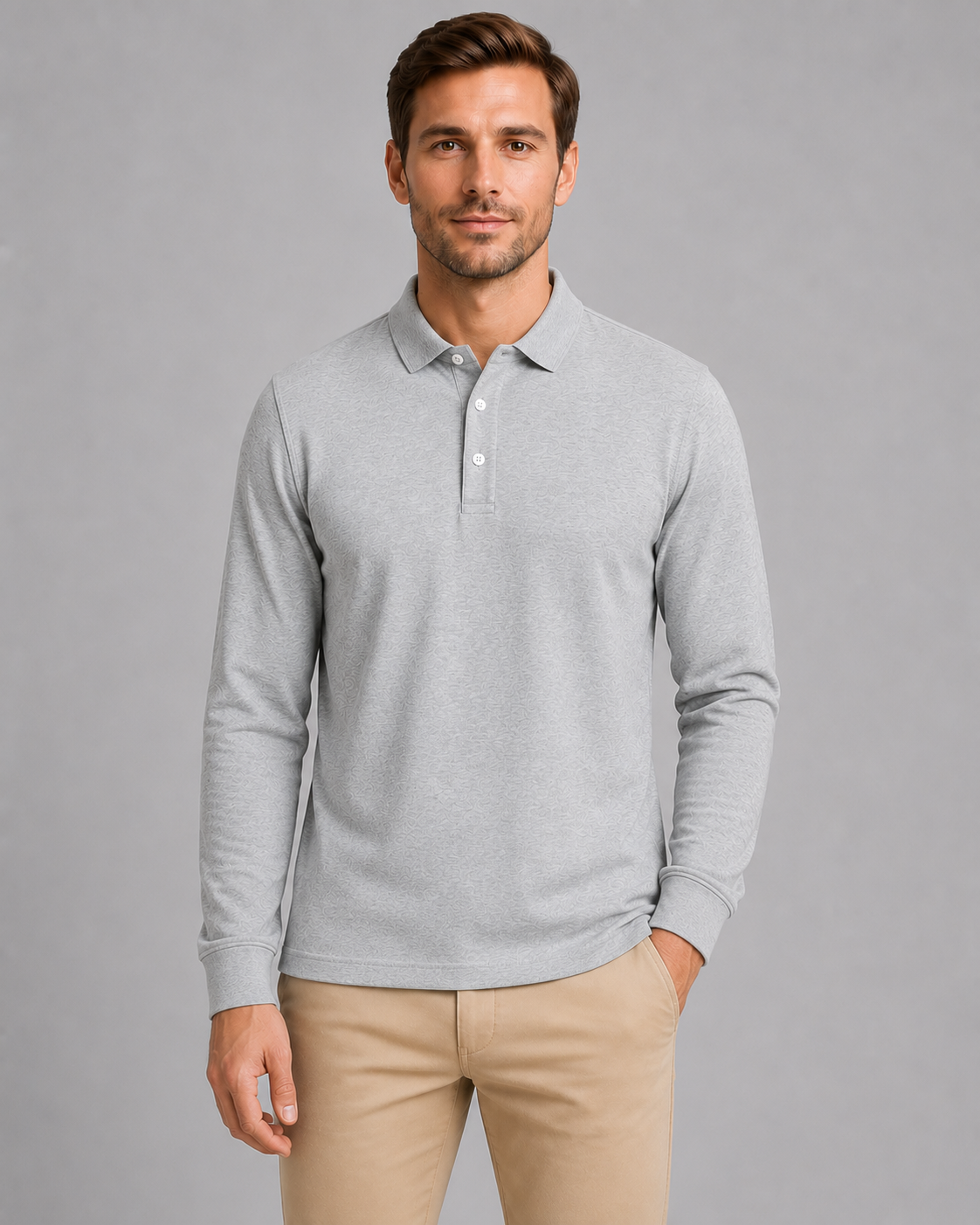 Leonard long sleeve polo shirt pique cotton - collar detail