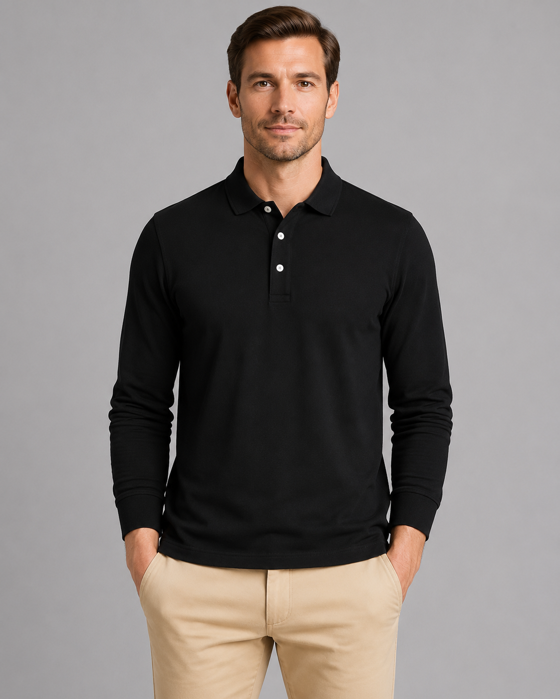 Leonard long sleeve polo shirt pique cotton - color options 1