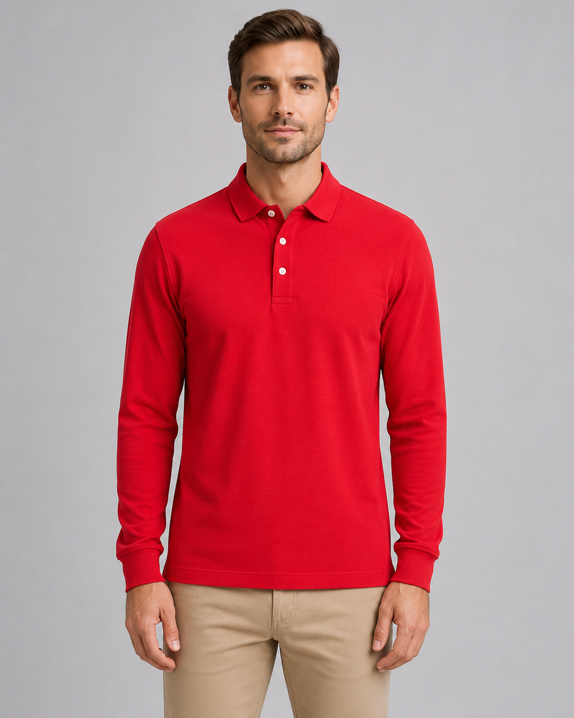 Leonard long sleeve polo shirt pique cotton - styled outfit