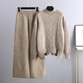 Leontine cable knit loungewear set, khaki