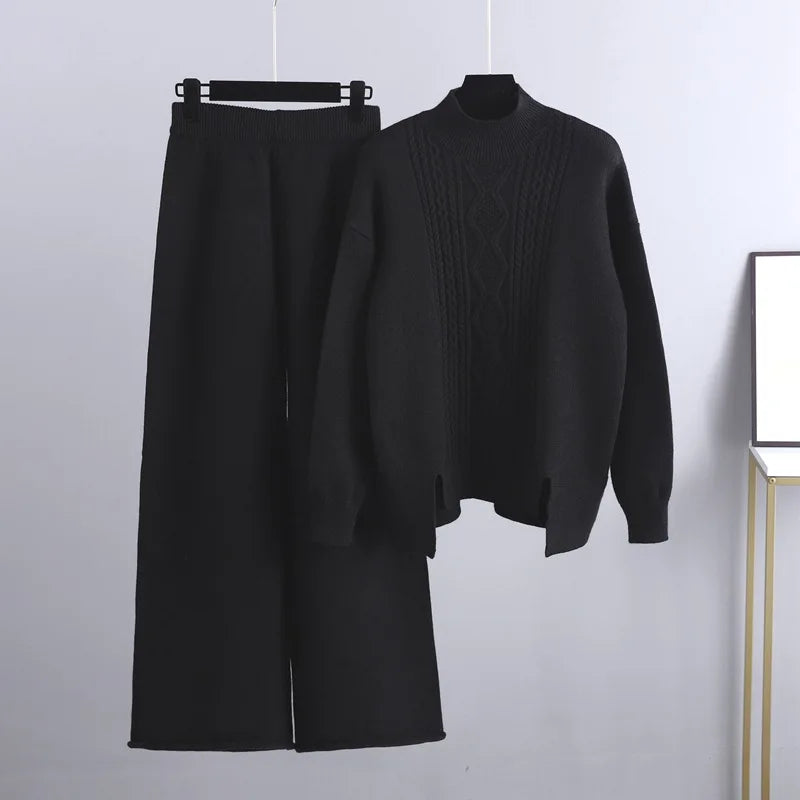 Leontine cable knit loungewear set, black