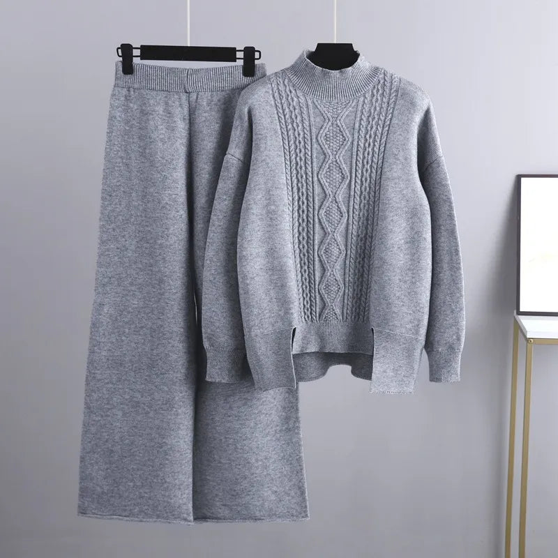 Leontine cable knit loungewear set, gray