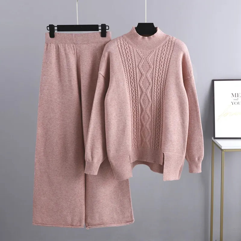 Leontine cable knit loungewear set, pink